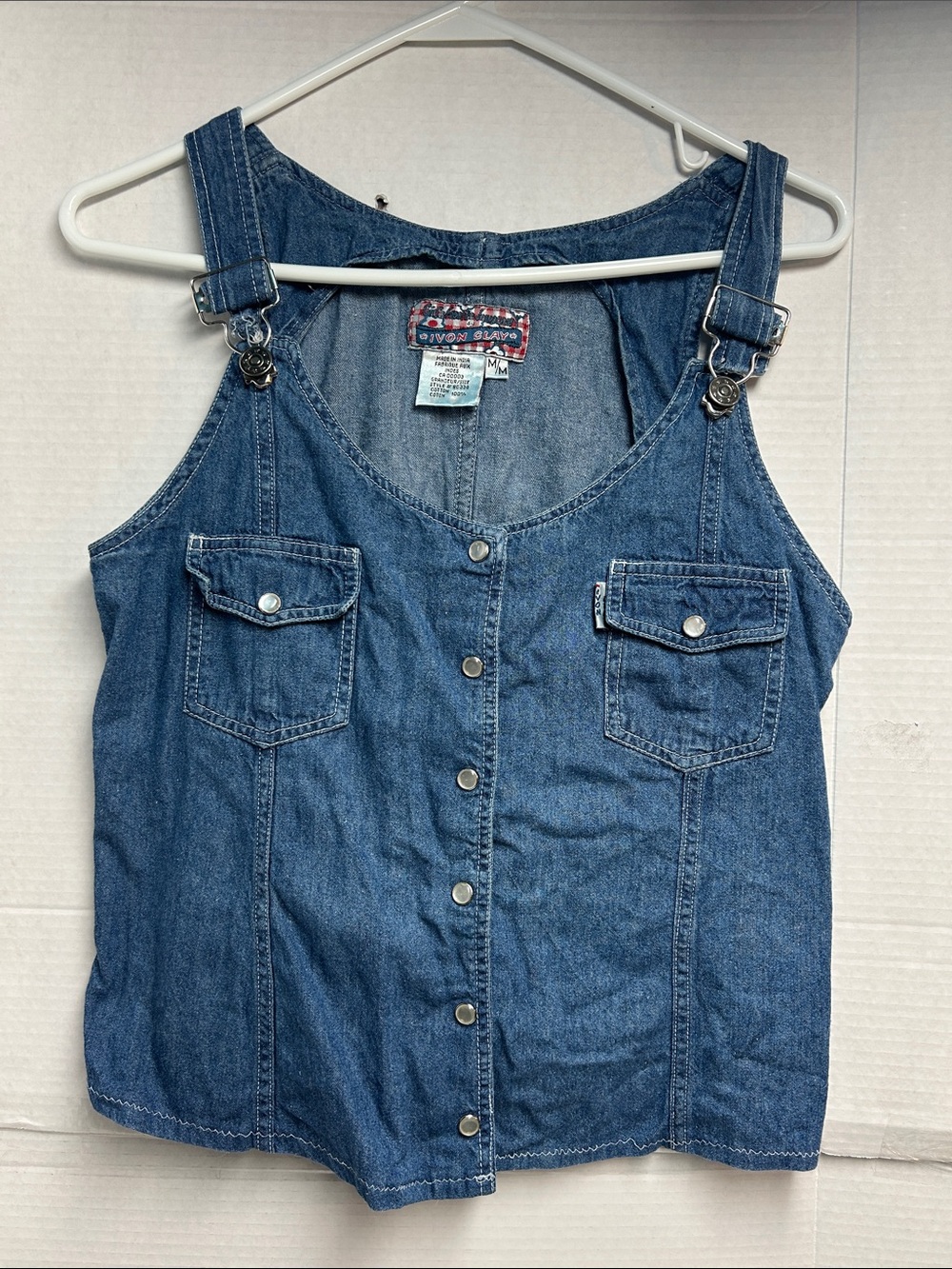 Vintage Ivon Clay Denim Snap Button-Front Tank Top - Blue Size M